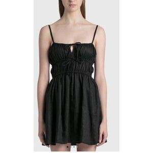 Faithfull the Brand Shivka Black Linen Mini Dress Medium Lined Ruched LBD Party